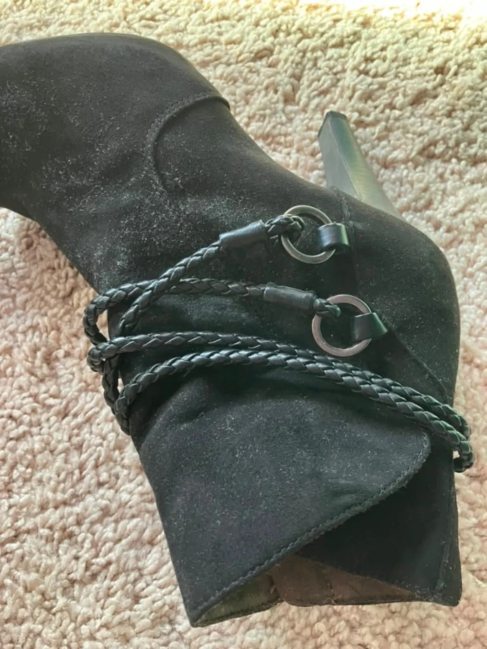 Tamaris Women's Black Suede Leather Ankle Booties with Braided Strap Detail